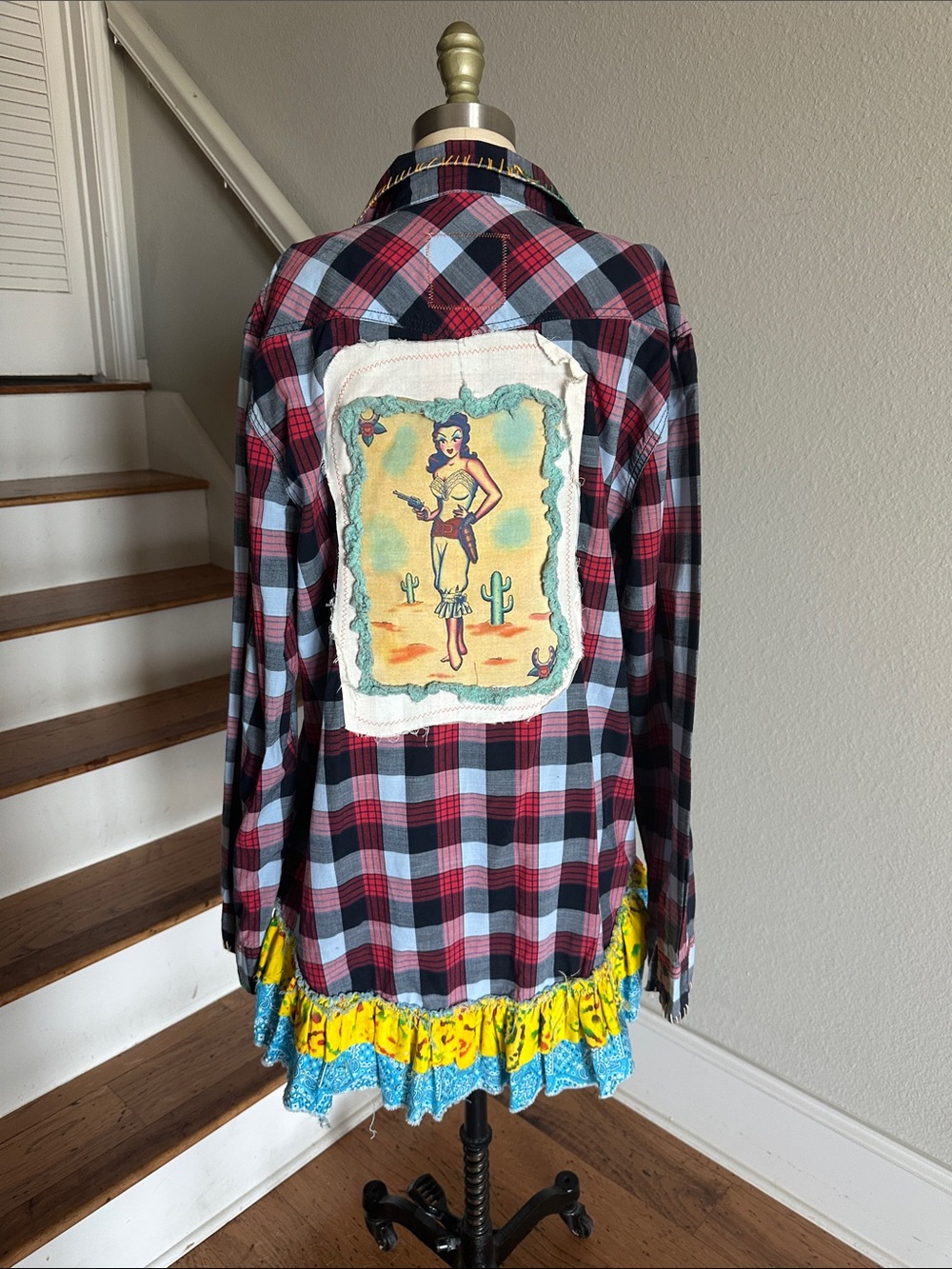 Johnny & June Vintage Fit Handmade Ruffle Cowgirl Button Up Plaid Shirt